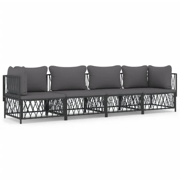 , 4 Piece Patio Lounge Set with Cushions Anthracite Steel