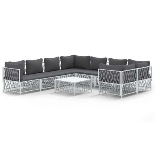 , 9 Piece Patio Lounge Set with Cushions White Steel
