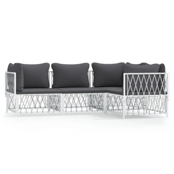 , 4 Piece Patio Lounge Set with Cushions White Steel