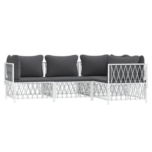 , 4 Piece Patio Lounge Set with Cushions White Steel