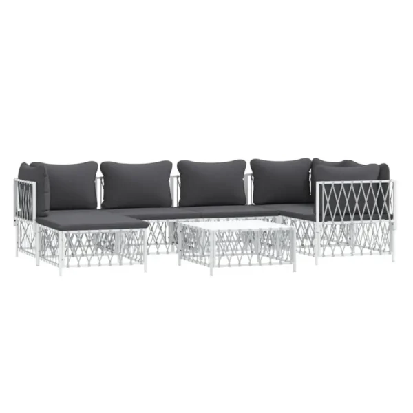 , 7 Piece Patio Lounge Set with Cushions White Steel