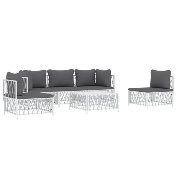 , 6 Piece Patio Lounge Set with Cushions White Steel