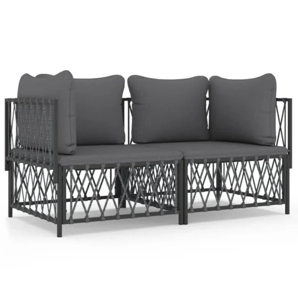 , 2 Piece Patio Lounge Set with Cushions Anthracite Steel