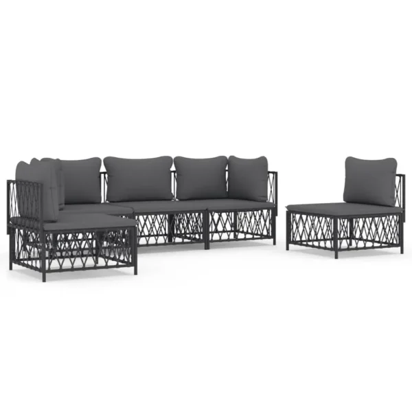, 5 Piece Patio Lounge Set with Cushions Anthracite Steel