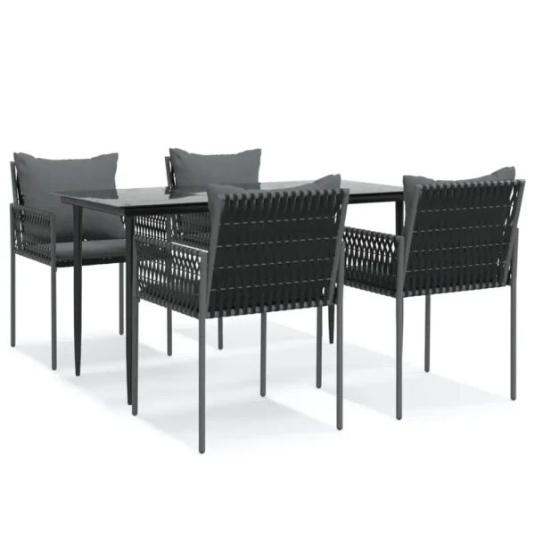 patio dining set, 5 Piece Patio Dining Set with Cushions Poly Rattan and Steel