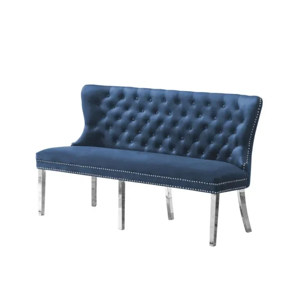 , Bench with Tufted Buttons, Double Nailhead Trim, and Stainless Steel Legs
