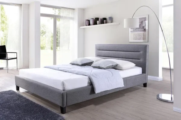 , Queen Size Grey Fabric Upholstered Platform Base Bed Frame