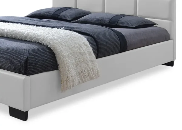 , White Faux Leather Padded Platform Base Full Size Bed Frame