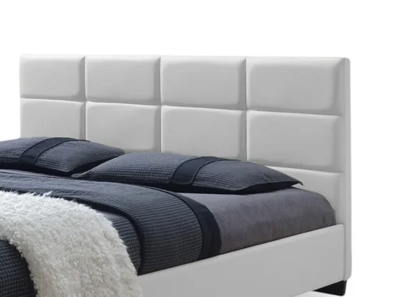 , White Faux Leather Padded Platform Base Full Size Bed Frame