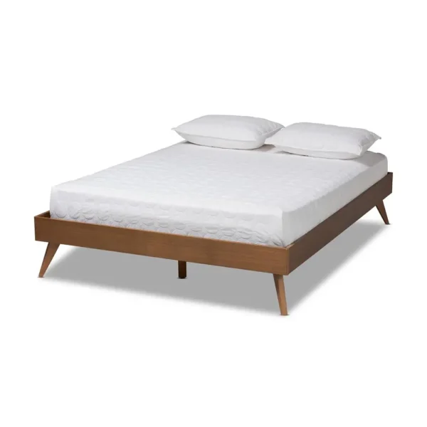 , Mid-Century Modern Walnut Brown Full Size Platform Bed Frame