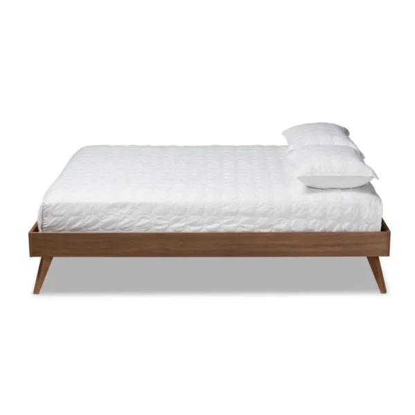 , Mid-Century Modern Walnut Brown Full Size Platform Bed Frame