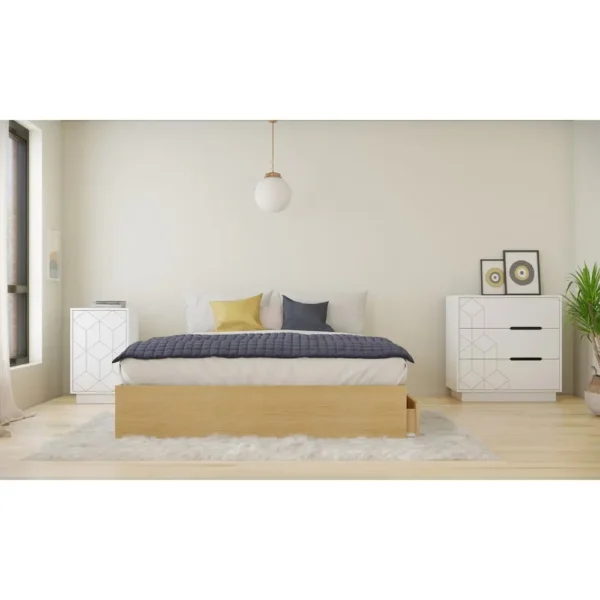 , 3-Piece Bedroom Set with Queen Size Bed Frame, Nightstand, and Dresser