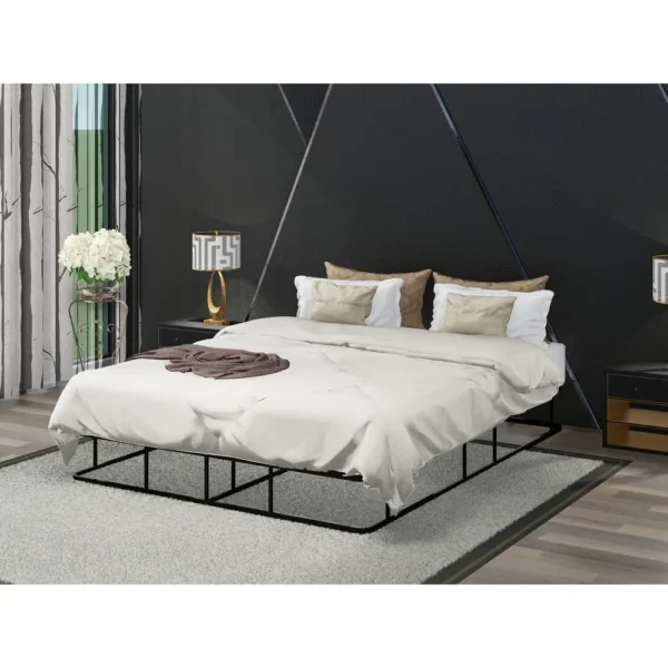 , DHQBBLK Queen Bed Frame: Luxurious Style, High Quality Metal, Powder Coating Black