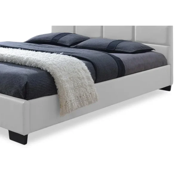 , White Faux Leather Padded Platform Base Queen Size Bed Frame