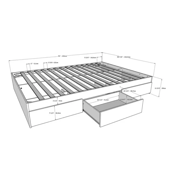 , 3-Drawer Storage Bed Frame, Full|Bark Grey