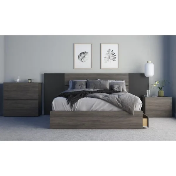 , 3-Drawer Storage Bed Frame, Queen|Bark Grey