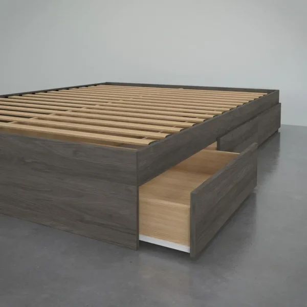, 3-Drawer Storage Bed Frame, Queen|Bark Grey