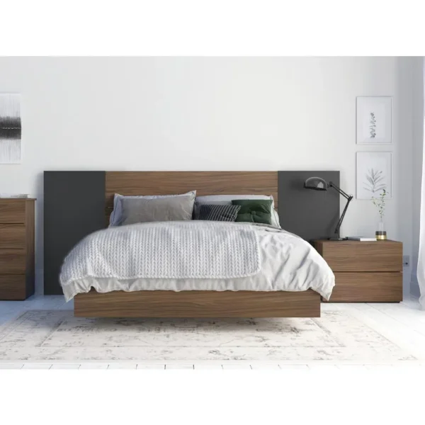 , 4-Piece Bedroom Set with Bed Frame, Headboard, Extension Panels