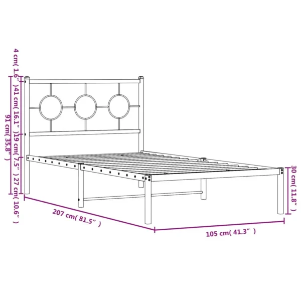 , vidaXL Metal Bed Frame with Headboard Black 39.4&#8243;x78.7&#8243;