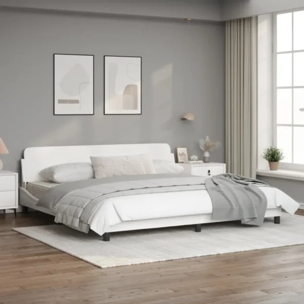 , vidaXL King White Faux Leather Bed Frame