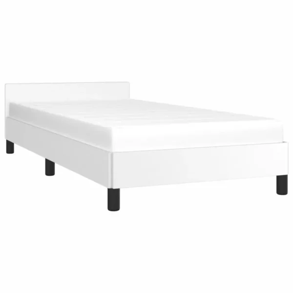 , White Twin Faux Leather Bed Frame with Headboard