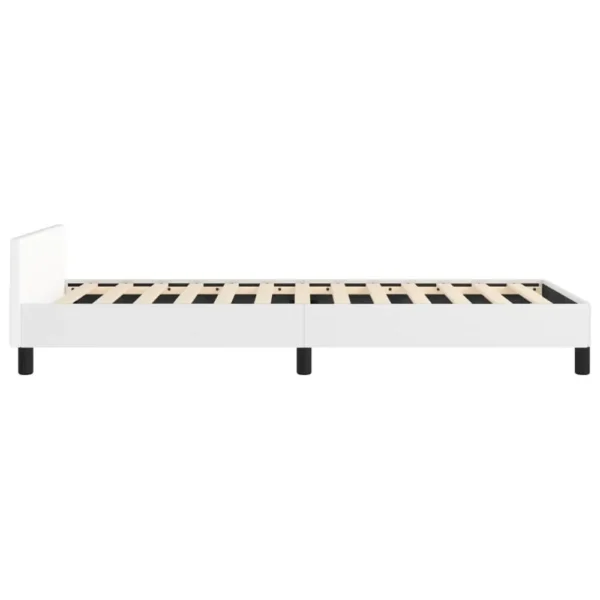 , White Twin Faux Leather Bed Frame with Headboard