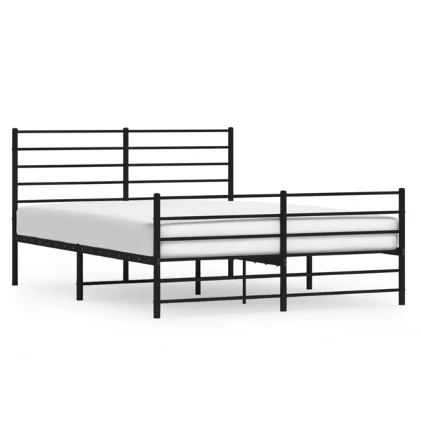, Metal Bed Frame with Headboard and Footboard Black 59.8″x78.7″
