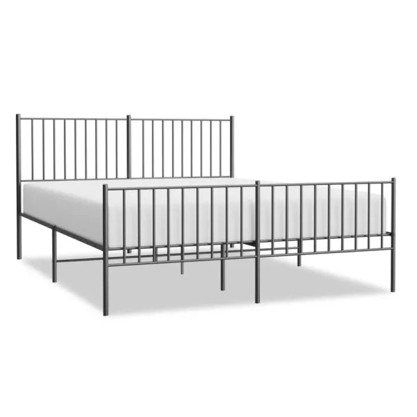 , Metal Bed Frame with Headboard and Footboard Black 59.8″x78.7″