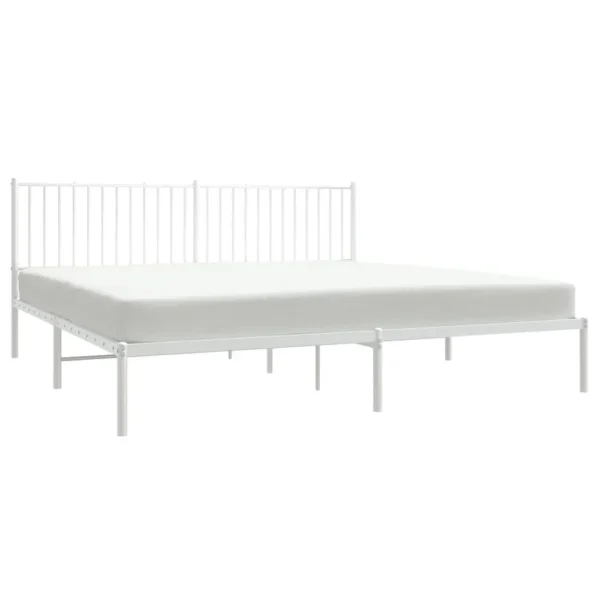 , Metal Bed Frame with Headboard White 76&#8243;x79.9&#8243; King