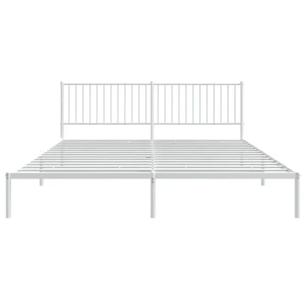, Metal Bed Frame with Headboard White 76&#8243;x79.9&#8243; King