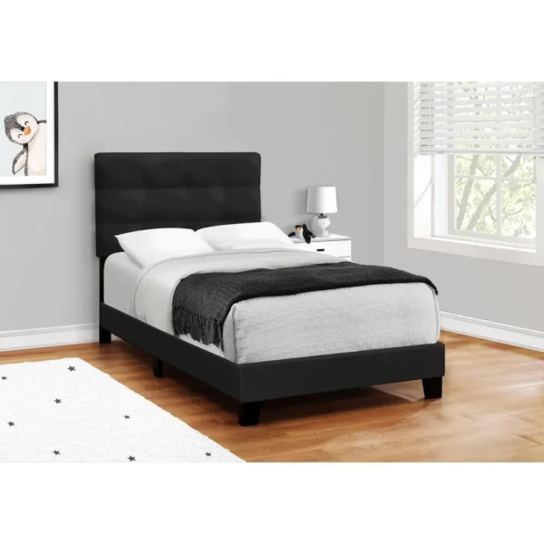 , Bed, Twin Size, Upholstered, Frame Only, Black Velvet, Transitional