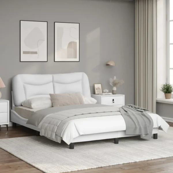 , vidaXL Full White Faux Leather Bed Frame with Headboard