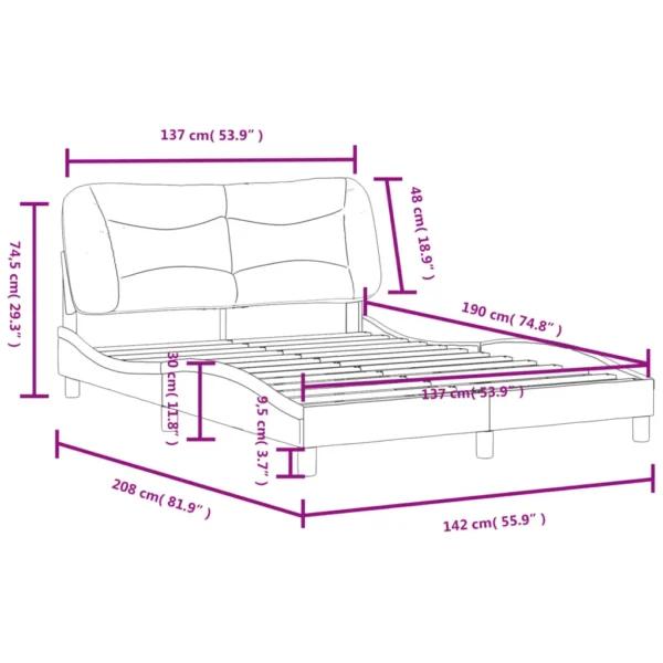 , vidaXL Full White Faux Leather Bed Frame with Headboard