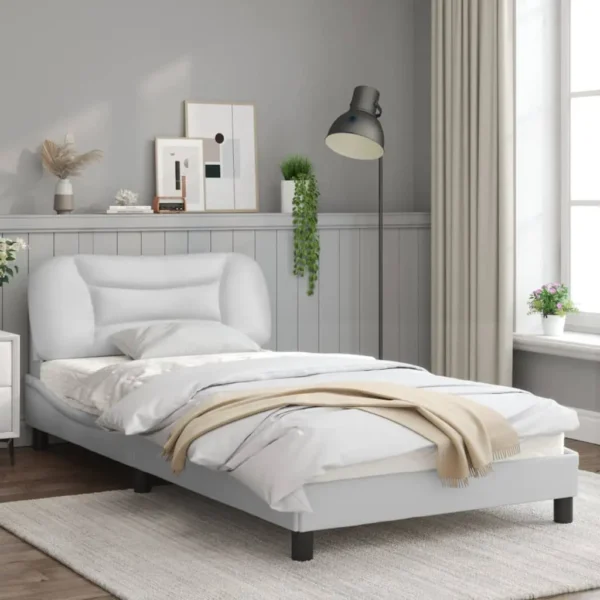 , vidaXL Bed Frame with Headboard White 39.4&#8243;x74.8&#8243; Twin Faux Leather