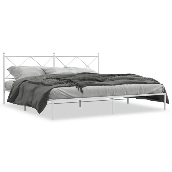 , vidaXL Metal Bed Frame with Headboard White 76&#8243;x79.9&#8243; King
