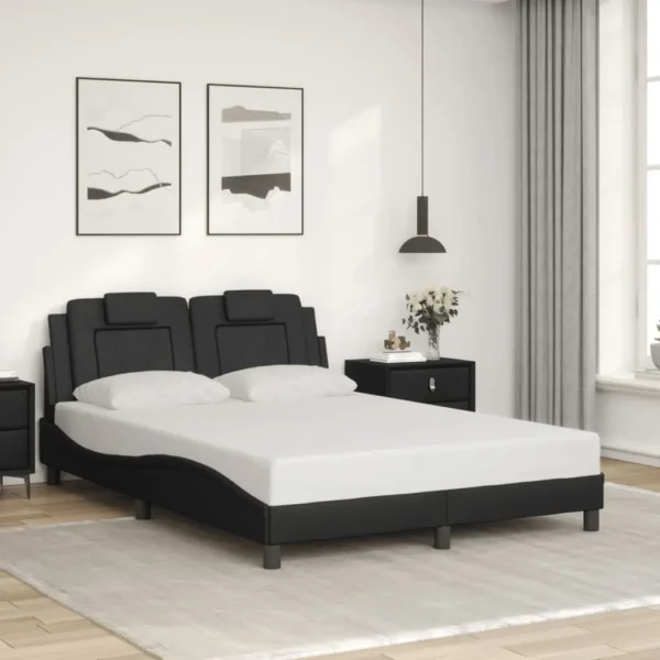 , vidaXL Bed Frame with Headboard Black 53.9&#8243;x74.8&#8243; Full Faux Leather