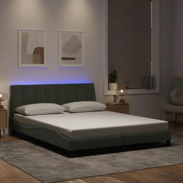 , vidaXL LED Light Gray Queen Bed Frame