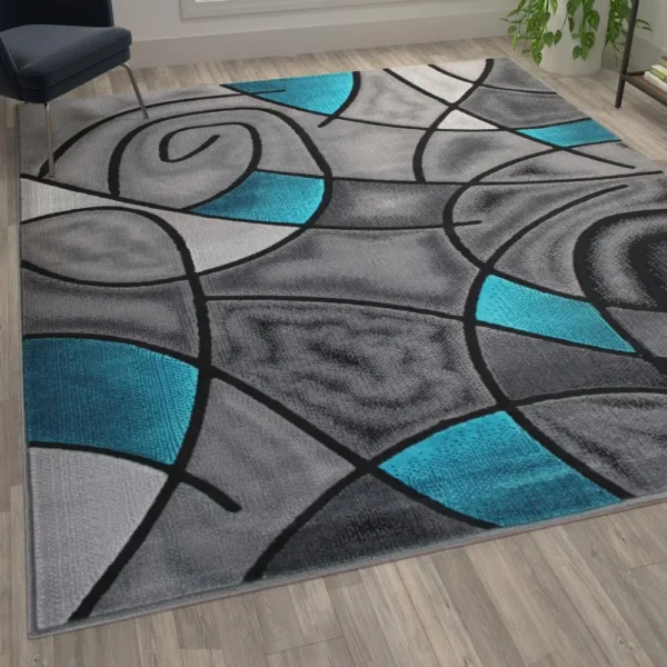 Turquoise Abstract Area Rug - Image 5