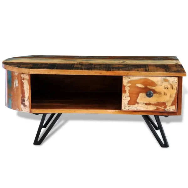 Coffee Table with Iron Pin Legs Solid Reclaimed Wood - Image 5