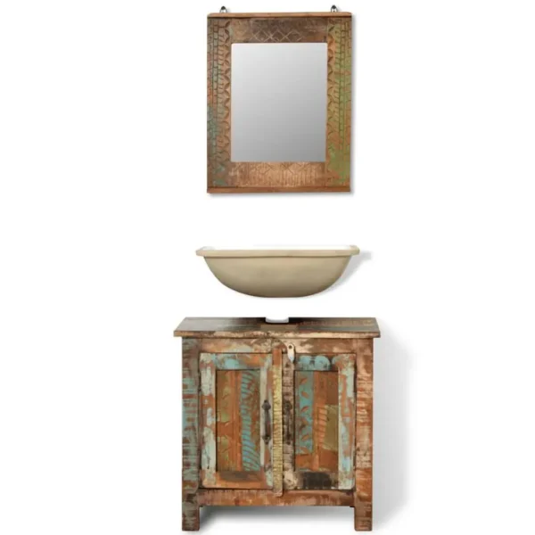 Reclaimed Solid Wood Bathroom Vanity Cabinet Set with Mirror, 241134 - Image 2
