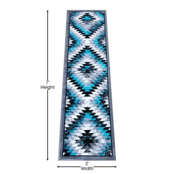 Teagan Collection Southwestern 2' x 7' Turquoise Area Rug - Image 4