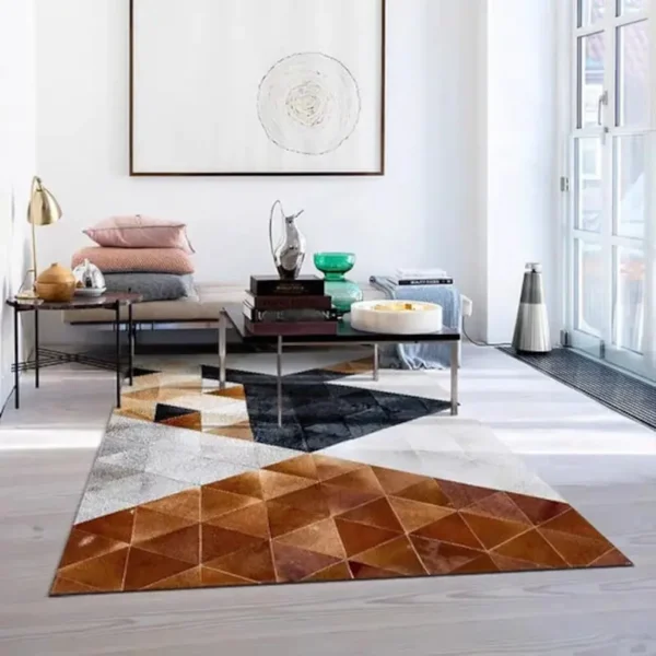 Cow Skin Patchwork Leather Rug - Triangle Pattern