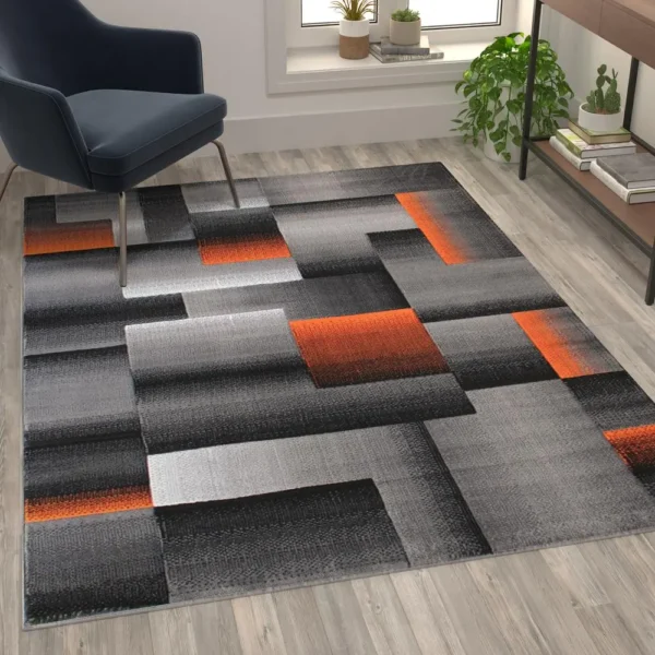 Orange Color Blocked Area Rug - Image 2