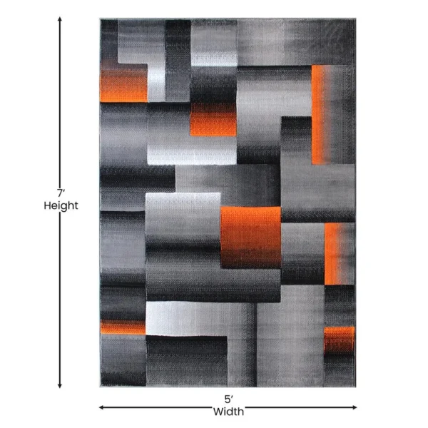 Orange Color Blocked Area Rug - Image 4