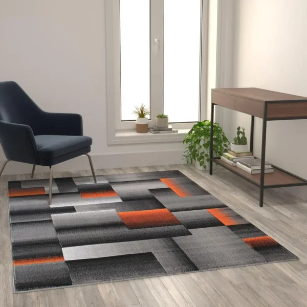 Orange Color Blocked Area Rug - Image 5