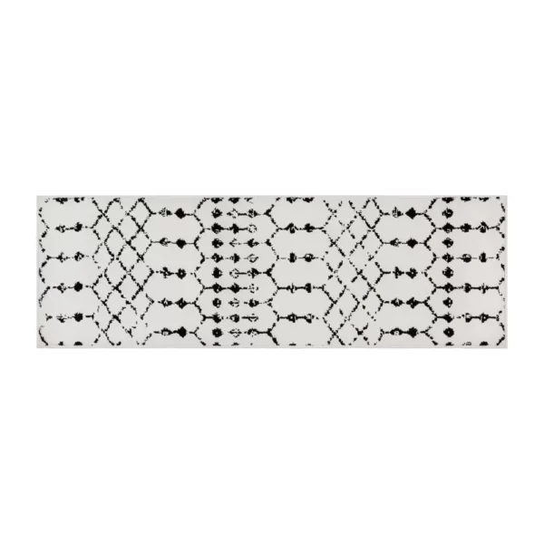 Geometric Bohemian Low Pile Rug - 2'x6' - Ivory/Black - Image 2