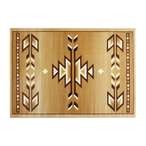 Lodi Collection Southwestern 4' x 5' Brown Area Rug - Olefin Rug with Jute Backing