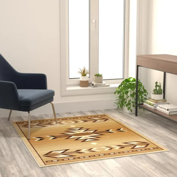 Lodi Collection Southwestern 4' x 5' Brown Area Rug - Olefin Rug with Jute Backing - Image 2