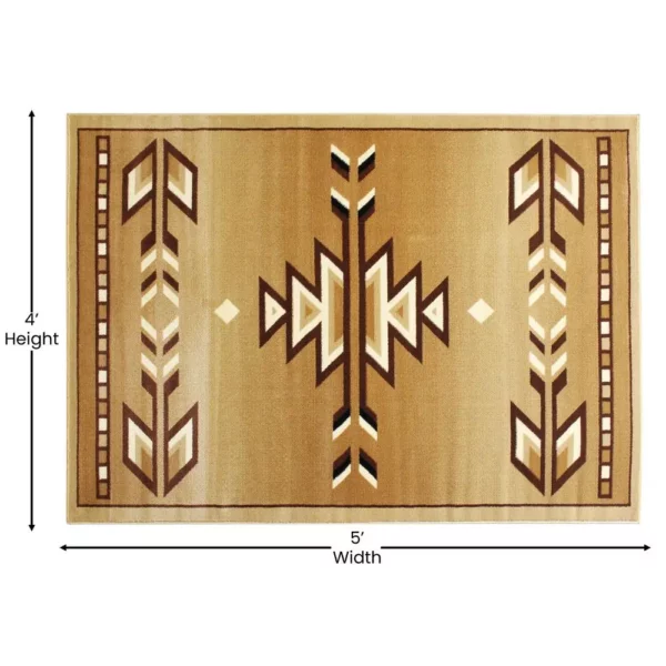 Lodi Collection Southwestern 4' x 5' Brown Area Rug - Olefin Rug with Jute Backing - Image 4