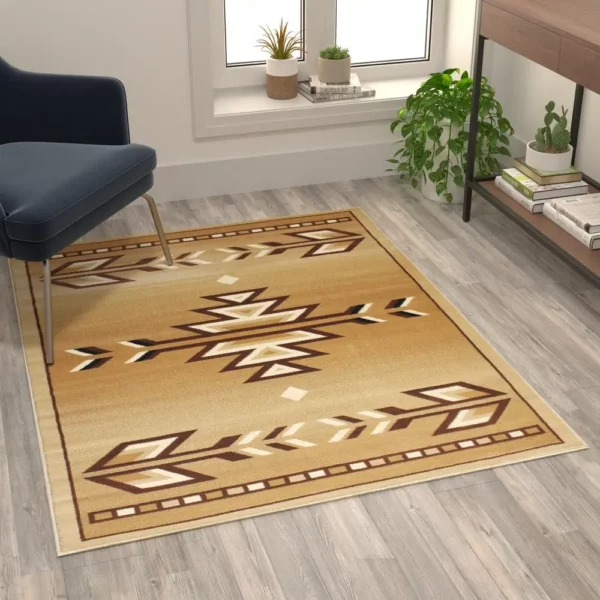 Lodi Collection Southwestern 4' x 5' Brown Area Rug - Olefin Rug with Jute Backing - Image 5